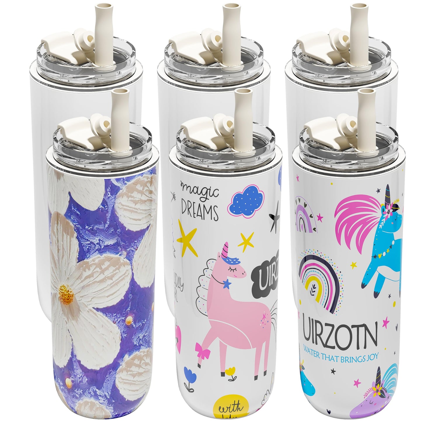 UIRZOTN 6 Pack 16 oz Sublimation Tumblers Blanks Bulk, Travel CoffeeTumblers with Straw and Lids, Reusable Cups with Lids for lced and Hot Drinks