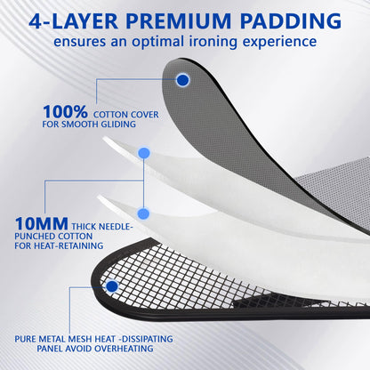 UFETGYG Classic Full Size Ironing Board 57" X 18" with Iron Rest, Extra Wide Size Full Metal Construction,Height Adjustable, Heat & Scorch Resistant Fabric, Anti-Skid Feet, Heavy Duty
