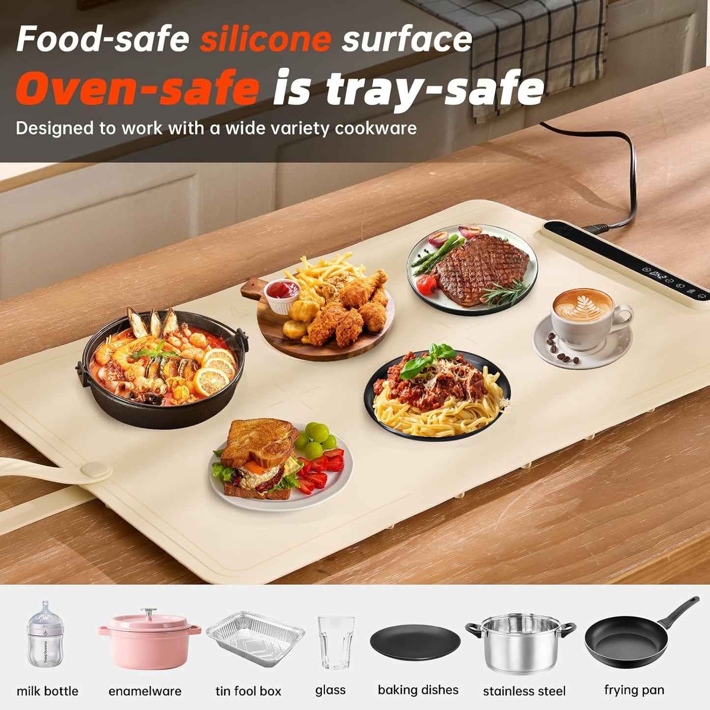 24"x16" 9 Settings 6H Warming Mat For Food Extra Large- Electric Warming Trays for Buffets Party, Food Warmers