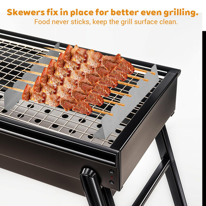 6 Pcs Stainless Steel Skewers Holder, Universal Shish Kabob Rack for BBQ and Grilling, Compatible with Wood, Bamboo, Round, Metal, Flat Skewers, 12 Inch