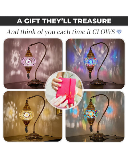 DEMMEX Turkish Table Lamp Moroccan Bedside Light Handmade Tiffany Mosaic Glass Boho Artisan Accent Lighting for Bedroom Living Room, Antique Brass Finish – 15" H, Multicolor