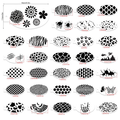 32 Pcs Halloween Face Painting Stencils 3"x5.5", Body Facial Painting Stencils, Reusable Mermaid Scale Leopard Cracks Claw Stencils Makeup Kit Face Tracing Stencils for Holiday Halloween Party