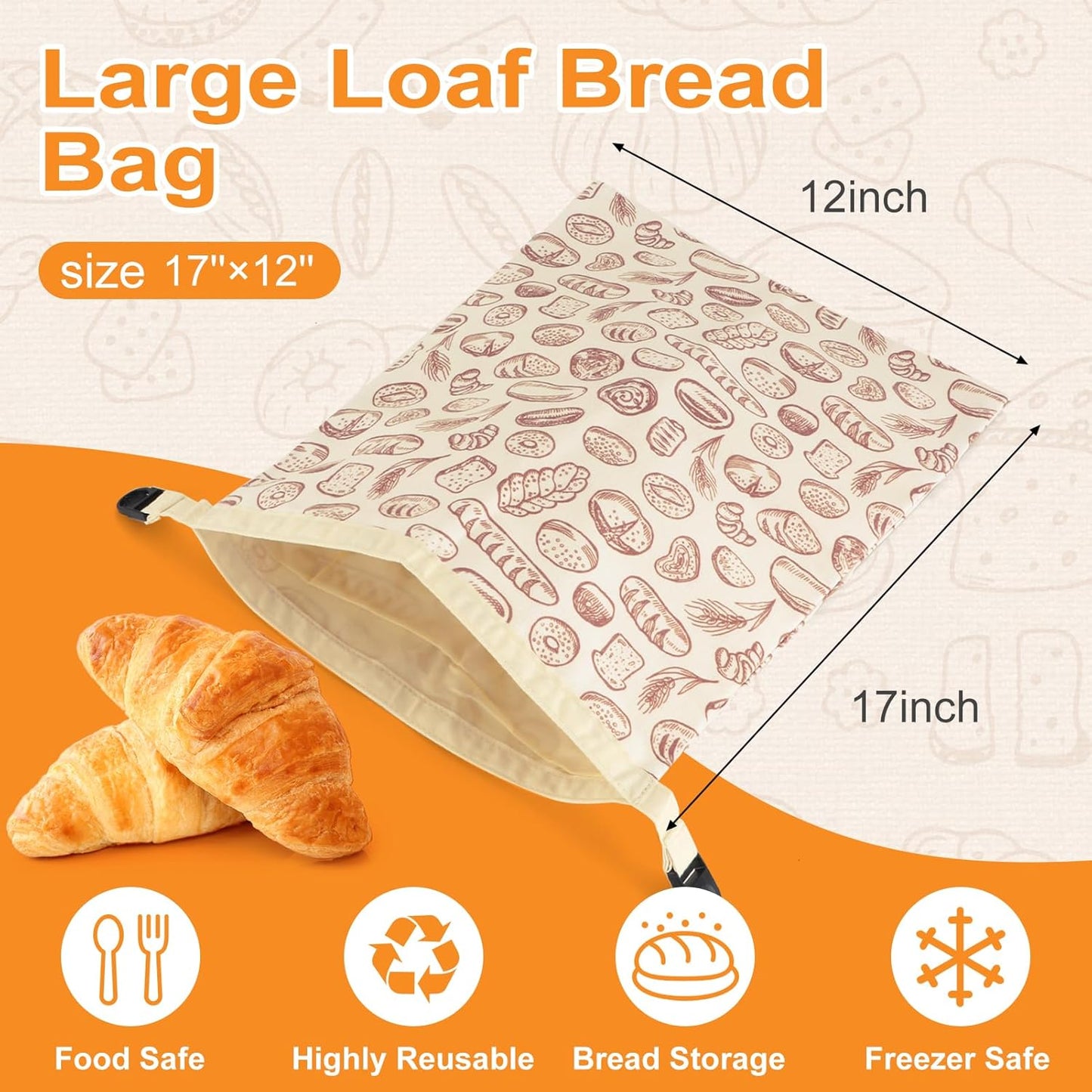 2 PACK Fresh,13''17'', 02 Beeswax Sourdough Bread Bags for Homemade Bread, Reusable Cotton Beeswax Bread Bag Portable