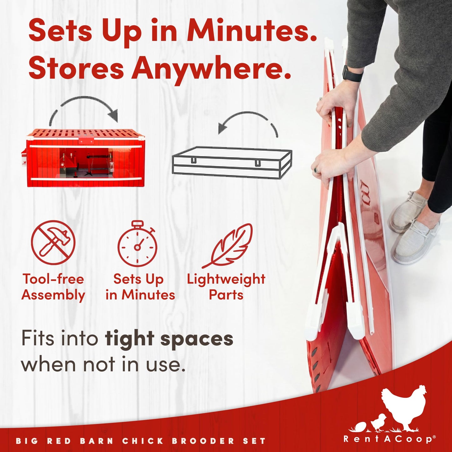RentACoop Big Red Barn Chick Brooder Set | Durable, Lightweight, Easy-Clean, Multipurpose | with Heating Plate, Feeder, Waterer, Absorbent Hatchling Liners, Jute Liners, LED Light, Security Latch