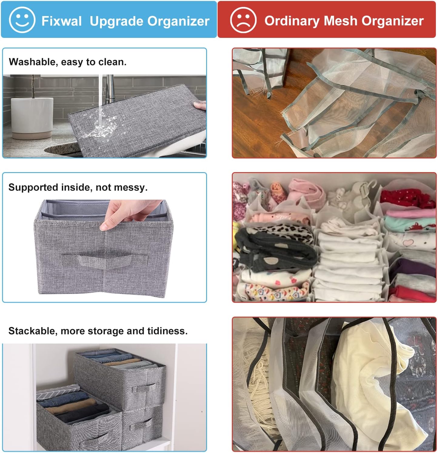 Fixwal 4pcs Wardrobe Clothes Organizer, Foldable Jean Organizer for Drawer, Washable Compartment Storage Bins for