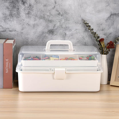 Tackle Box, 16-Inch Extra Large Art Storage Box with 3-Layer Folding Trays, Multipurpose Craft Organizers and Storage w/ Adjustable Dividers, Portable Tool Box for Sewing Supplies,Medicine &Cosmetics