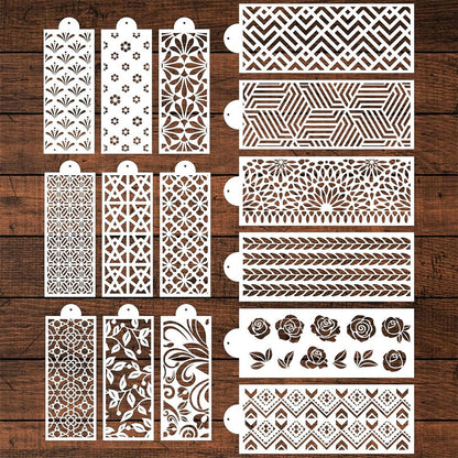 15 Pcs Cookie Stencils for Baking - Royal Icing & Buttercream Decorating Templates, Flower Roses & Folk Brick Designs for Cake Cookie Decoration