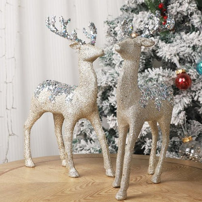 Juegoal Glitter Reindeer Figurines - Set of 2 Christmas Tabletop Decorations | 12.6" Plastic Elk Ornaments