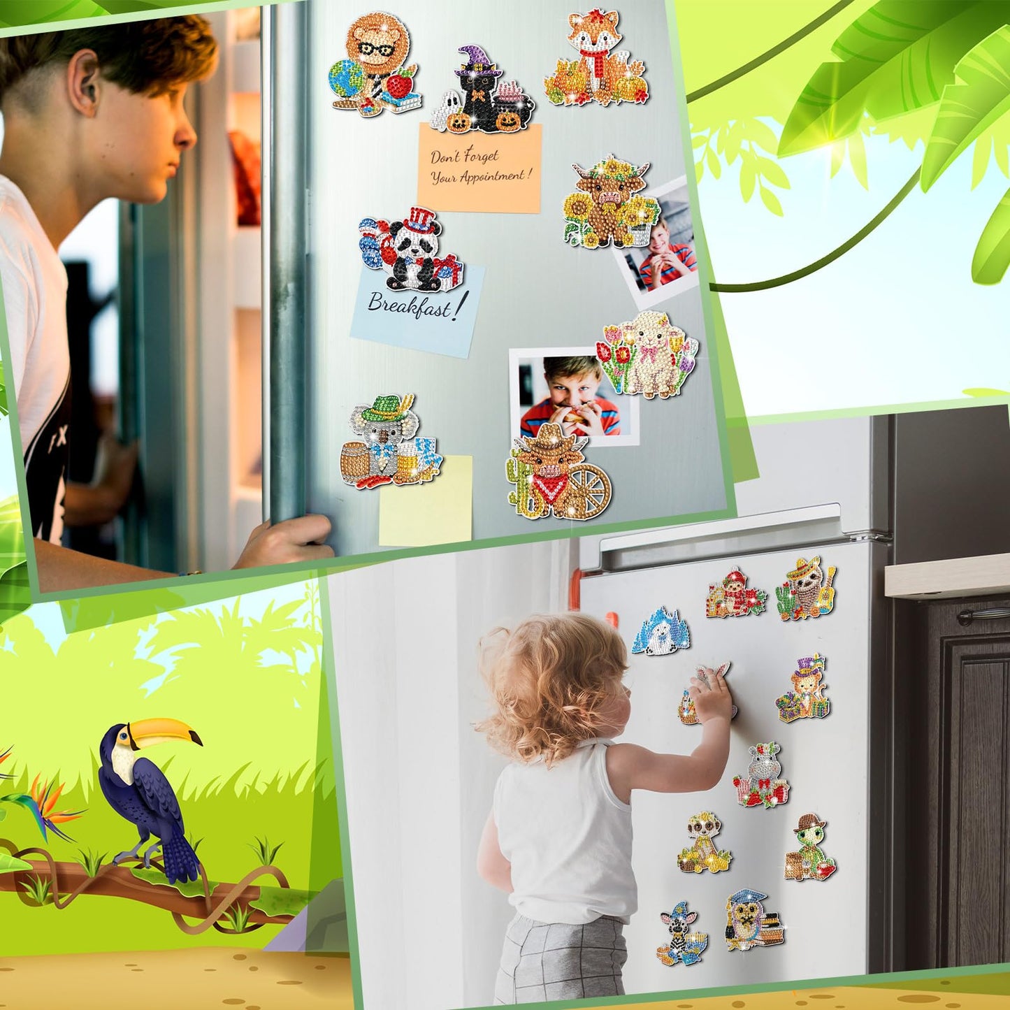 Xuhal 30 Pcs Holiday Diamond Painting Magnets Seasonal Animal Diamond Art Magnet Kits for Adults Cute 5d Rhinestone Seasonal Animal Refrigerator Magnetic Sticker for DIY Craft Fridge