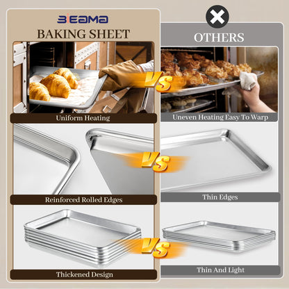 BIEAMA 6 Pack Half Size Baking Sheet Pan Aluminum Commercial Pan for Oven Freezer Bakery Hotel Restaurant 18" × 13"