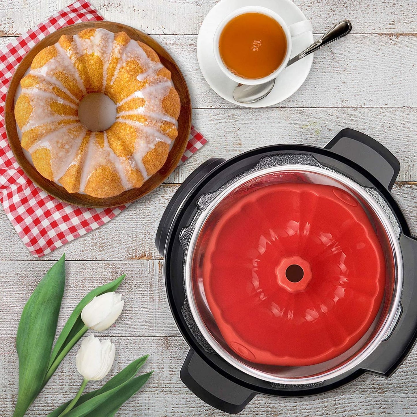 SILIVO 7 inch Silicone Buntz Cake Pans (2 Pack) - 6 Cup Nonstick Fluted Tube Pans for Baking Cake, Brownie, Monkey Bread