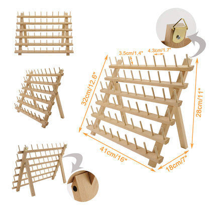 New brothread 4X60 Spools Wooden Thread Rack/Thread Holder Organizer with Hanging Hooks for Embroidery Quilting and Sewing threads