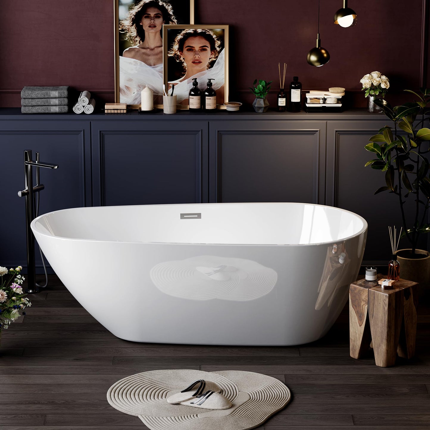 GarveeLife 67'' Acrylic Freestanding Bathtub, Soaking Bathtub with Deep Ergonomic Design Matte Drain Overflow, cUPC Certified, Double-Walled Insulation, Easy Install and Safe Use, White