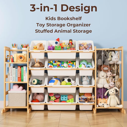 Toy Storage Organizer by [Brand Name] - Kids Playroom Bookshelf with 12 Bins & Stuffed Animal Storage - Essential Nursery Decor