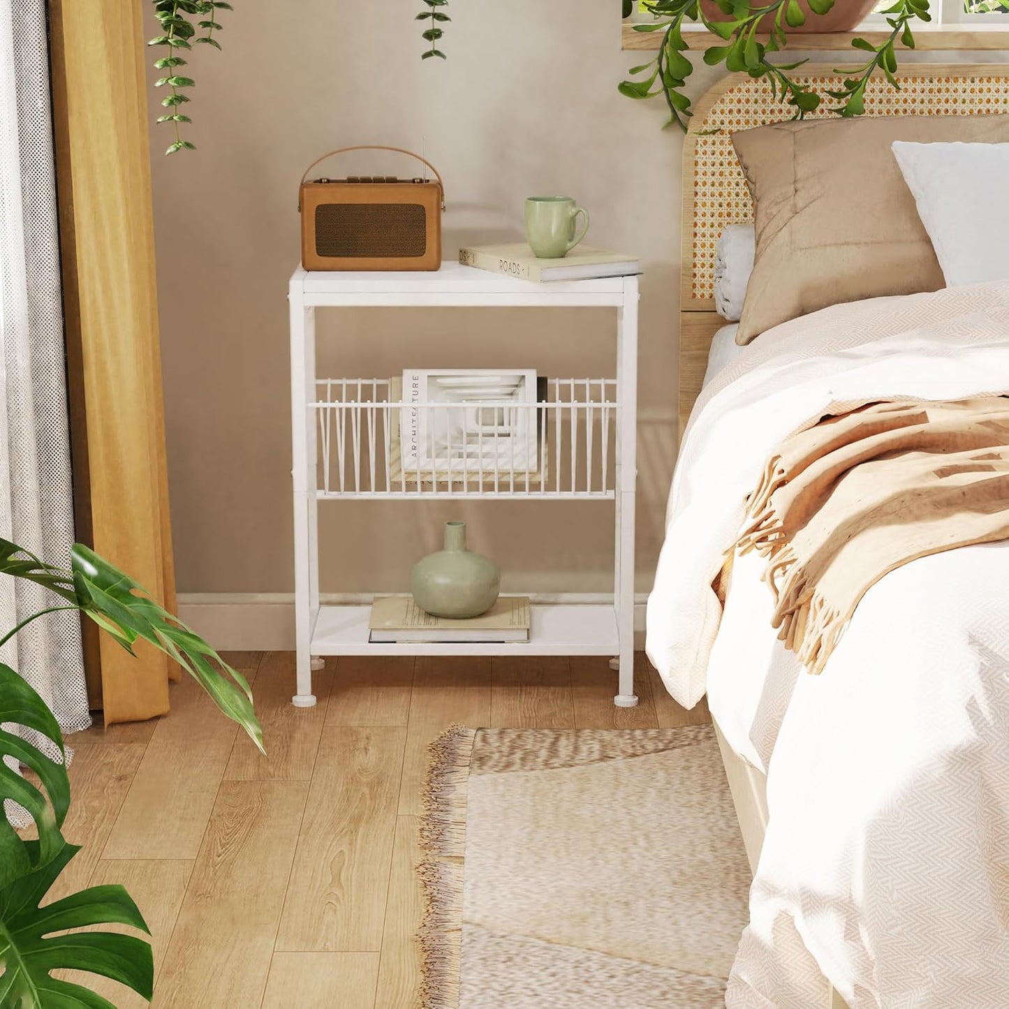 2 1 Side Table for Small Spaces, Narrow End Table with Magazine Holder, in Design Slim Side Table, Skinny Nightstand