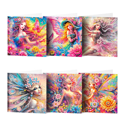 pigpigboss 6 Packs Fairy Diamond Painting Art Greeting Card with Envelope, Butterfly Flower Diamond Painting Greeting Card, Angel Wings Birthday Cards with Diamonds for Adult Birthday Blessing