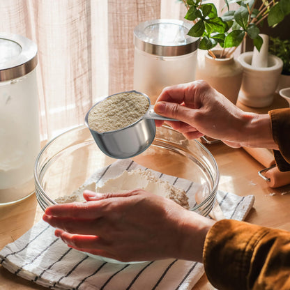 Color Up Measuring Cup Set, Stainless Steel 1 Cup (240ml) & 2 Cup (480ml) Scoops with Engraved Markings, Dual Pour Spouts, Flat Base, Dishwasher Safe for Dry and Liquid Ingredients