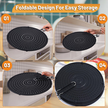3 Pcs Silicone Splatter Screen for Frying Pan Grease Oil Splatter Collapsible Splash Guard Heat Resistant Multi Use for Baking and Cooking(Black)