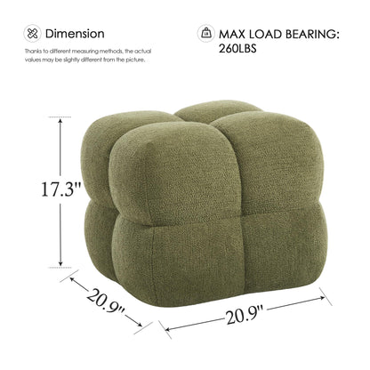 Zesthouse Square Pouf Ottomans Footstool Set of 2, Upholstered Poofy Ottoman for Couch Sofa, Modern Vanity Chair Backless for Living Room, Green Boucle Stool Foot Rest, Fabric Ottoman Coffee Table