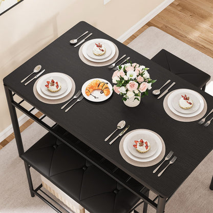 Garvee Dining Table Set for 4, Kitchen Table with Upholstered Bench and 2 Stools, 4 Pieces Kitchen Table Set with Storage Rack & Metal Frame for Small Space, Kitchen Table and Chairs Set for Apartment