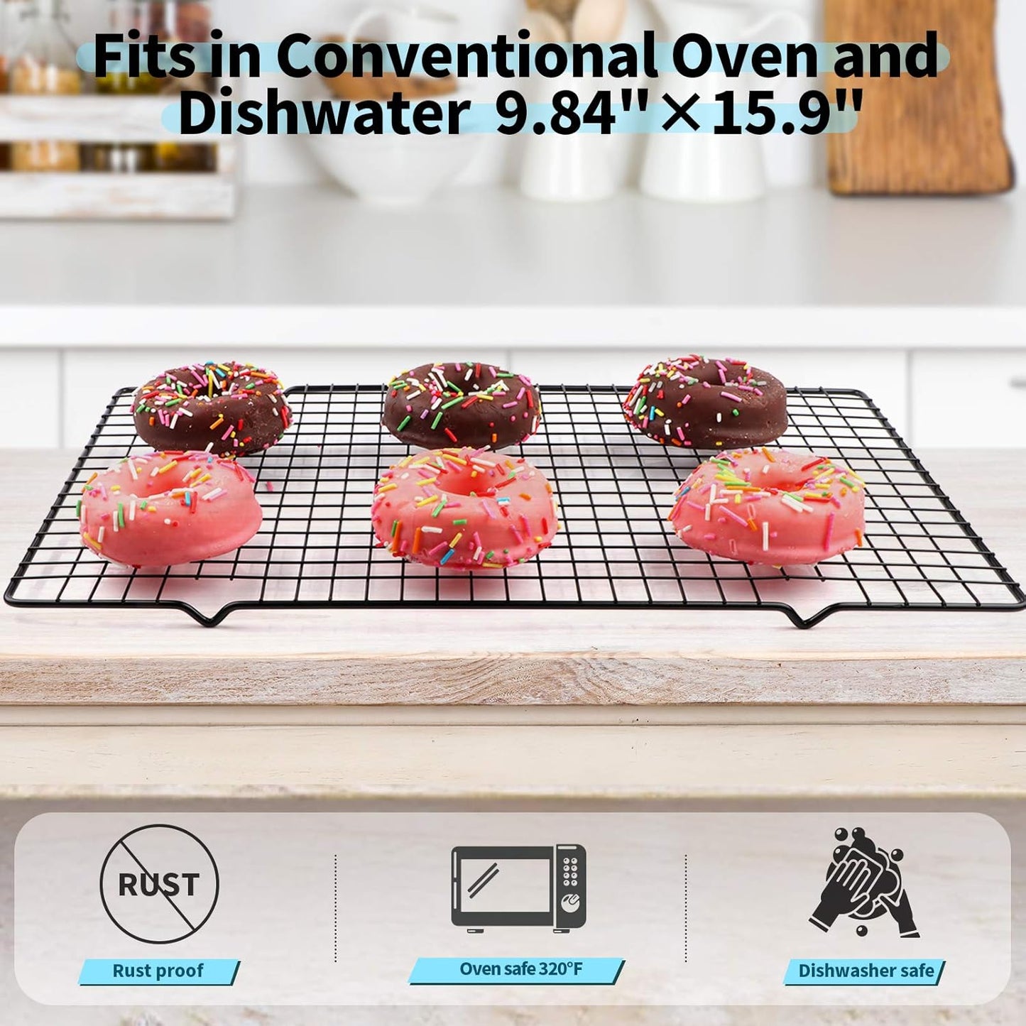 Non-Stick Steel Baking & Cooling Rack, Heavy Duty Oven Safe for Cookies, Cakes, Breads - 9.84"x15.9" - 1 Piece