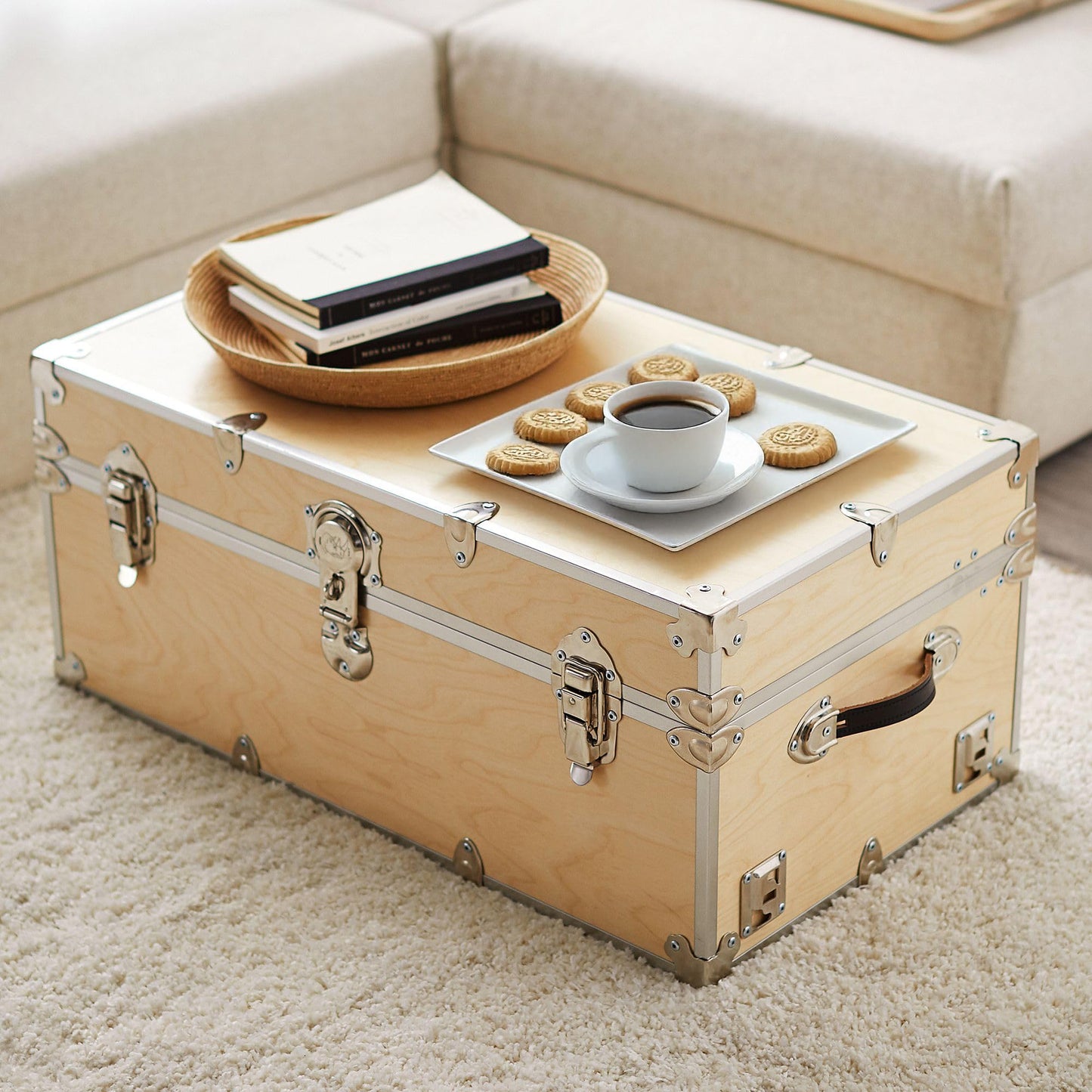Rhino Trunk & Case Naked XL Trunk with Wheels - 34"x20"x15", 1500+ lbs Capacity, Soft-Close Lid. Strong, USA Made Summer Camp Footlocker, Secure College Dorm Chest, Natural Wood Home Storage Box