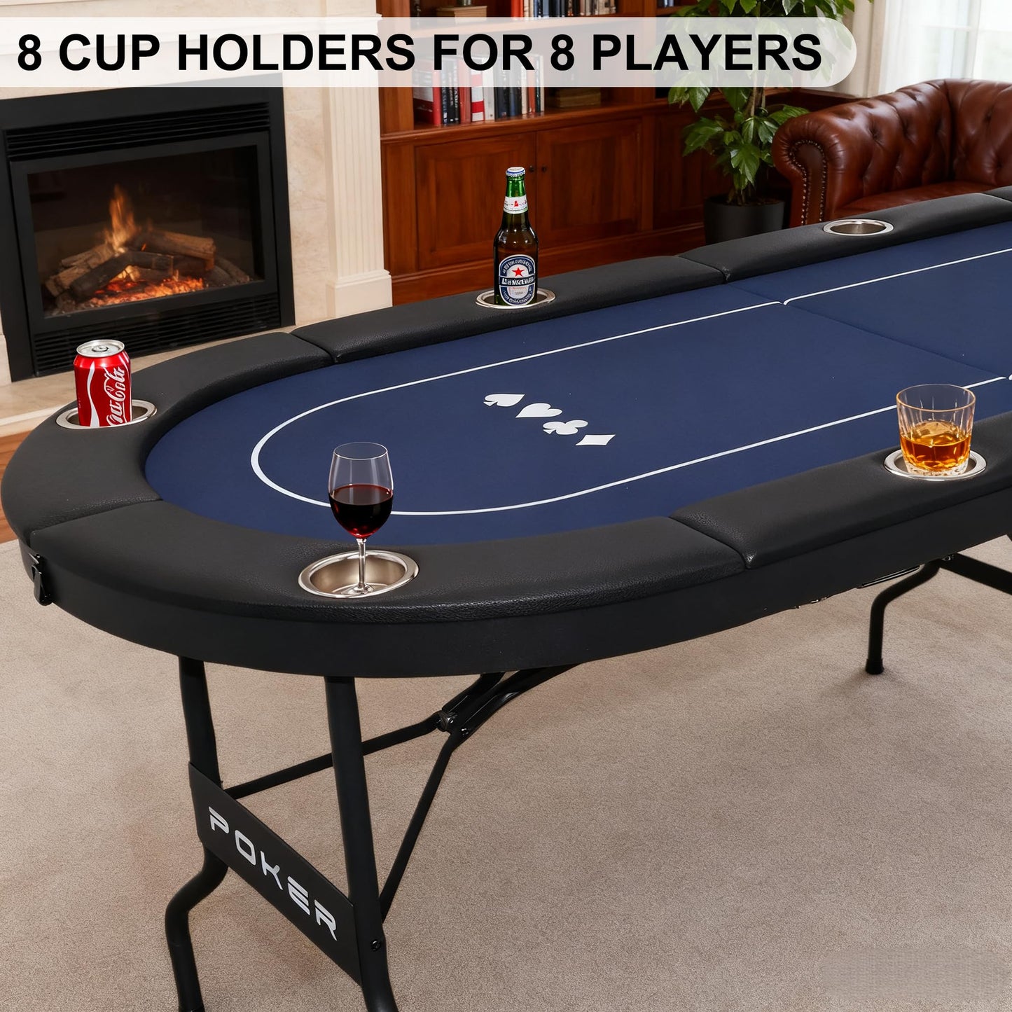 LXJIN 3 in 1 Foldable Poker Table with Reversible Game Mat, 8 Players Game Table with 8 Cup Holders, Suitable for Texas Holdem&Blackjack and Most of Poker Game.