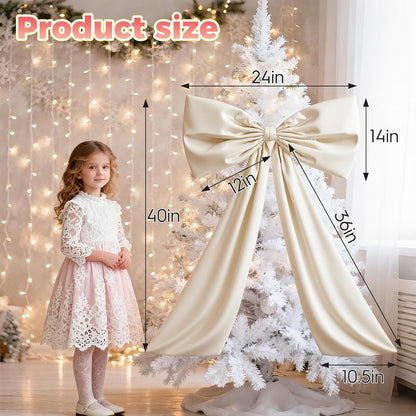Skiennix Beige Large Bow Decor - Giant Ribbon Tie for Birthday Party & Wedding Backdrop | 24 x 36 Inches