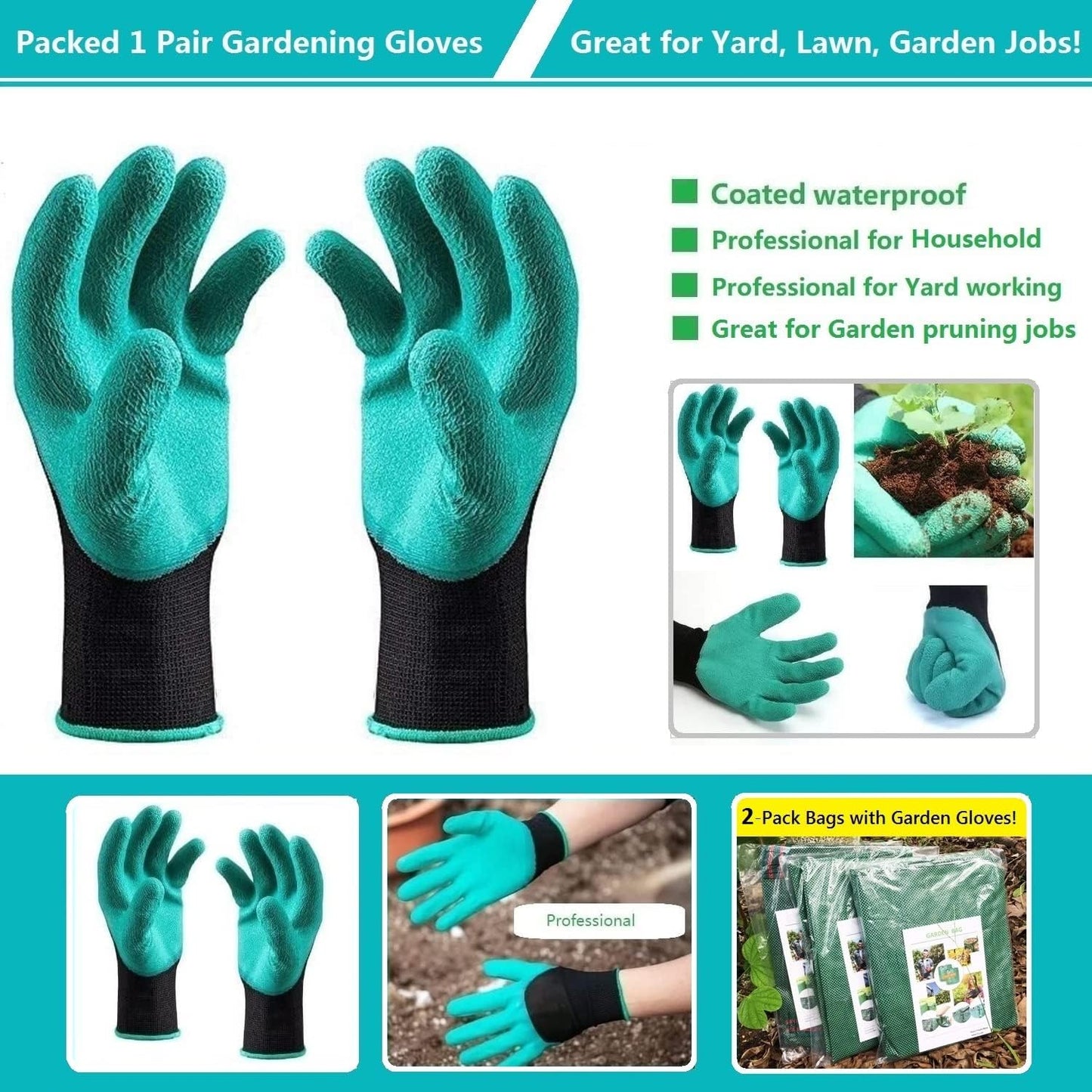 2-Pack 46 (D26,H19 4 Standard Gallon Lawn Garden Bags in) Yard Waste Bags W/Gardening Gloves for Leaf Bag,Yard