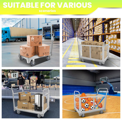 2200LBS Platform Truck Cart with Cage, 2200LBS Platform Truck Carts with Cage, 4-in-1 Multifunctional Truck Cart, for Warehouse Handling, Home, Commercial, Stall, Storage