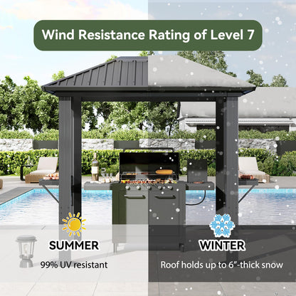 Aoxun Hardtop Gazebo 5 x 8 FT, Outdoor Metal Hard Top Gazebo,Grill Gazebo Permanent BBQ Pavilion with Galvanized Steel Roof, Aluminum Pavilion with Shelves for Lawn, Garden, Patio, Backyard