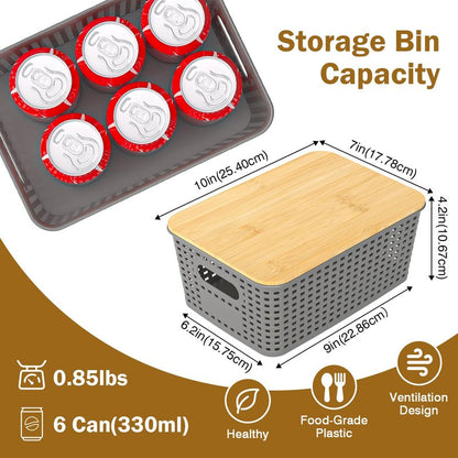 Stackable Storage Basket: Plastic Baskets Bins, Baskets for Organizing, Pantry Decorative Containers for Closets, Cabinets, Shelves(8 Pack, Grey)