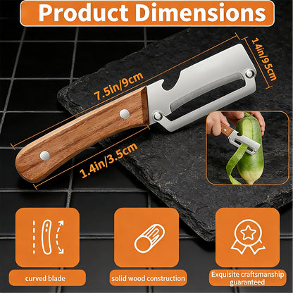 NEW Premium Vegetable Peeler with Wooden Handle and Bottle Opener: 2-in-1 Stainless Steel Kitchen Tool for Fruit Apple Potato Pumpkin Papaya (2Pcs)
