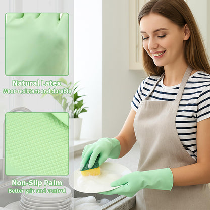 HUGROSE Dishwashing Gloves, 9 Pairs Reusable Medium Kitchen Gloves, Wear-Resistant Natural Latex with Non-Slip Palm, Flocked Liners for Better Grip, Soft Comfort for Garden, Toilets