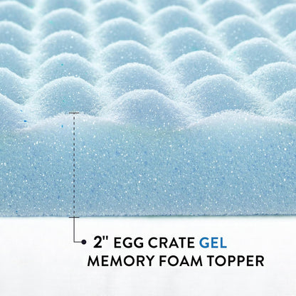 Best Price Mattress 2 Inch Egg Crate Memory Foam, Cooling Gel Infusion Twin Mattress Topper, Blue