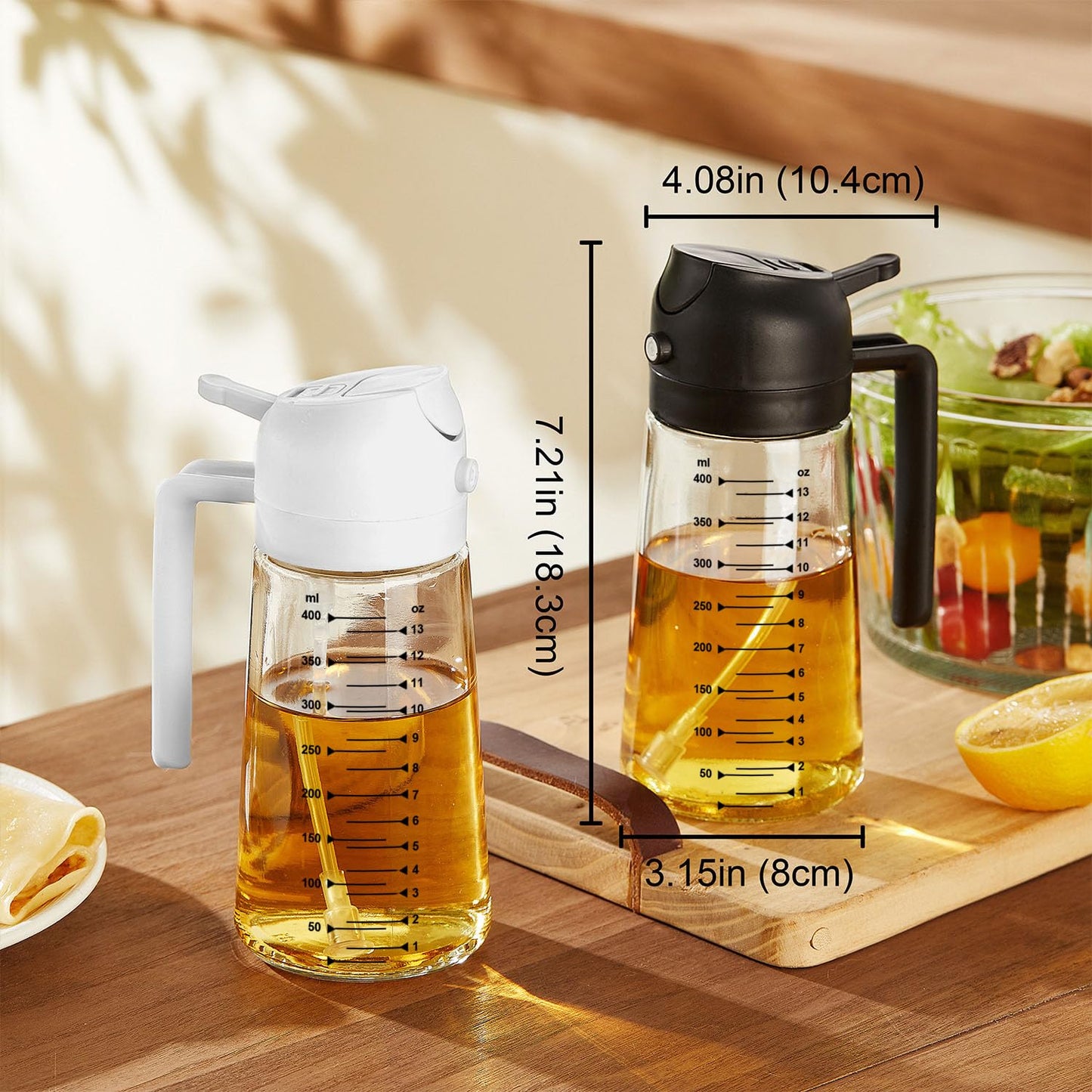 TrendPlain 16oz/470ml Glass Olive Oil Sprayer for Cooking – 2 in 1 Olive Oil Dispenser Bottle for Kitchen Gadgets and Air Fryer Accessories, Salad, BBQ - Green