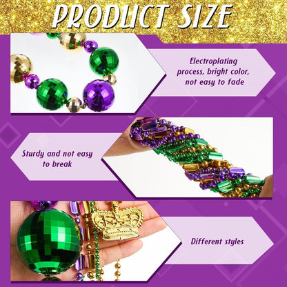 Henoyso 2 Set 50" Jumbo Mardi Gras Beads Necklaces Lighted/unlighted Assorted Costume Necklace Metallic Necklace Party Mardi Gras Decoration for Festival Parades Celebrations Carnival(Luxurious)