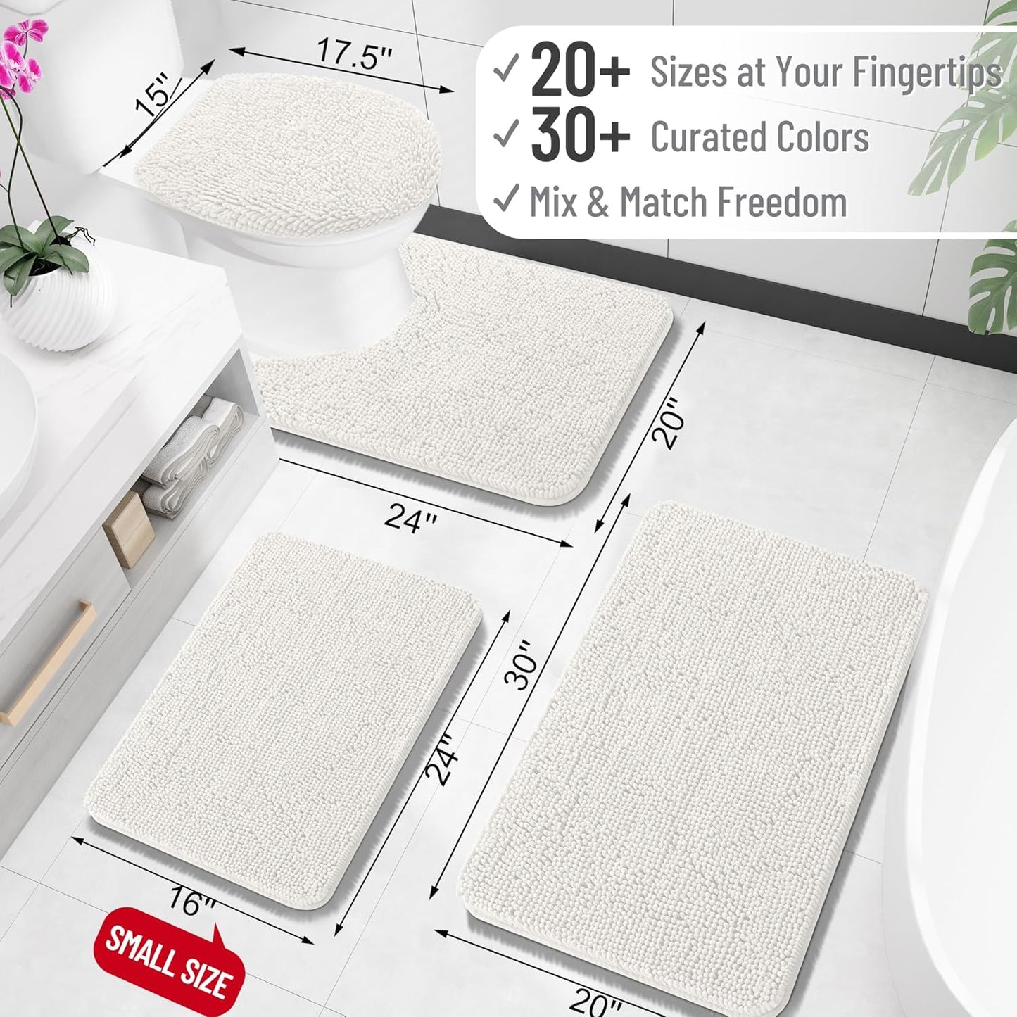 OLANLY U-Shaped Toilet Rug - Extra Soft Chenille, Quick-Dry, Machine Washable, Non-Slip | 20x20, Ivory