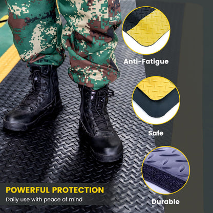 3' x 12' ESD Anti-Fatigue Conductive Mat, Durable Heavy Duty Diamond Plate, Soft Sponge Ergonomic Mat, Non Slip Waterproof Floor Mats for Commercial&Industrial Work Thick 3/4” Black with Yellow Border