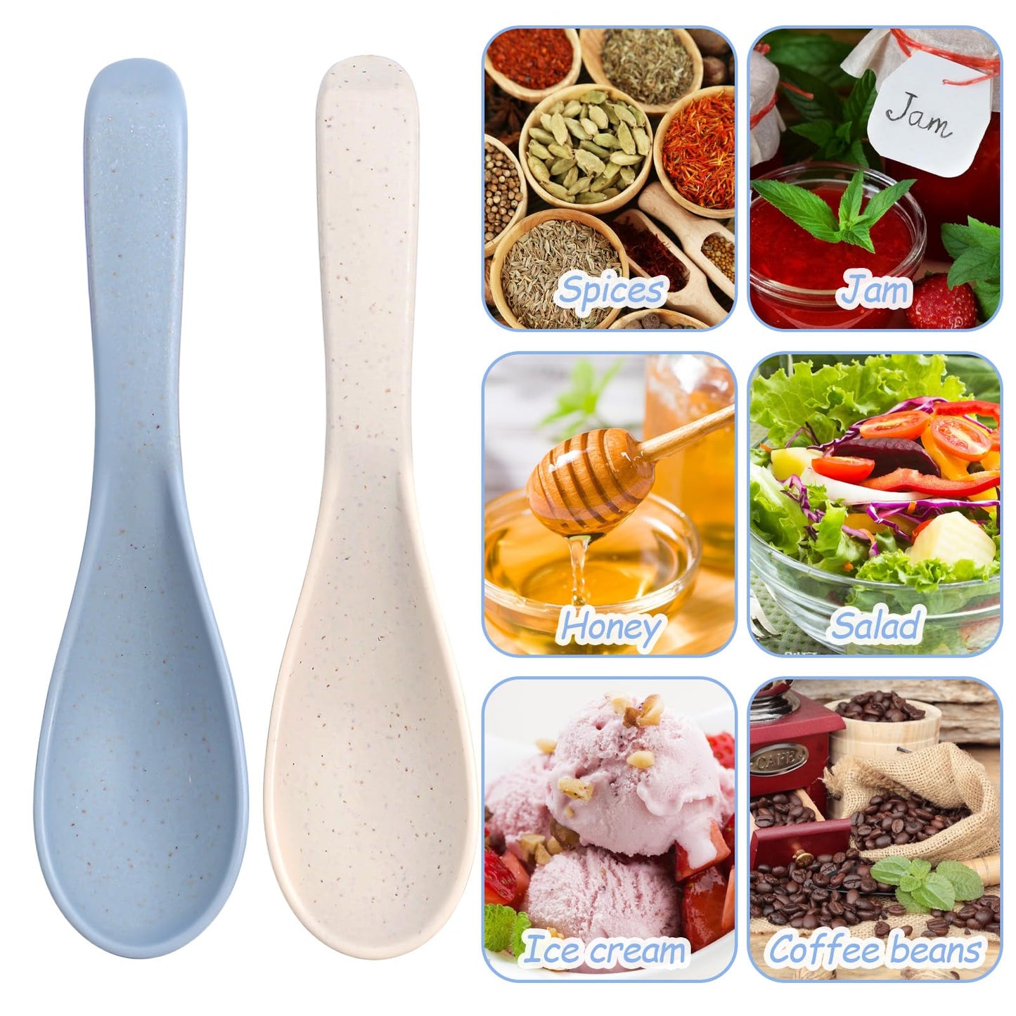 4 Pcs Asian Soup Spoons, 5.9 Inch Wheat Straw Spoons, Easy to Clean Microwave Dishwasher Safe Meal Spoon