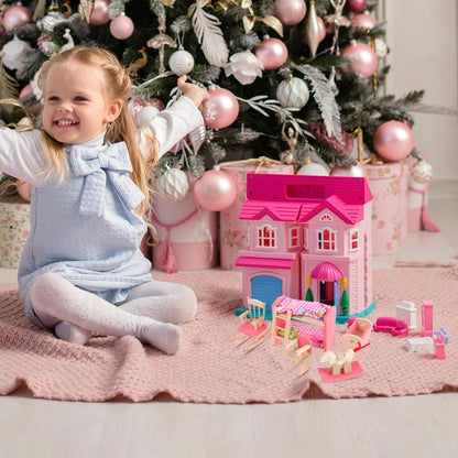 JOINPAYA Wooden Dollhouse Bedroom Furniture: Doll Bunk Bed Rocking Horse Chair, DIY 1:12 Scale Miniature Doll House Decoration Accessories for Ages 3+ Role-Playing