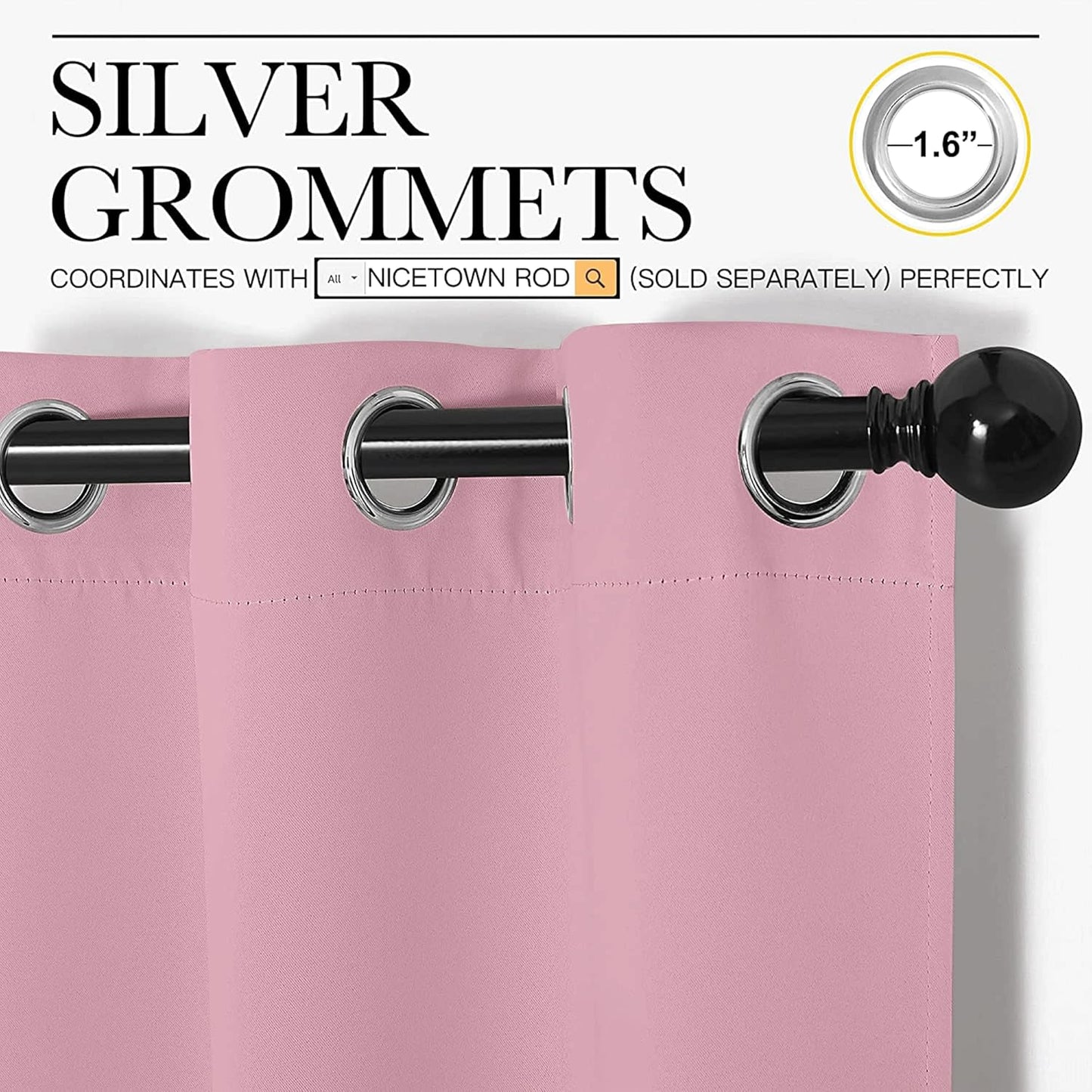 NICETOWN Blackout Curtain Panels - Thermal Insulated Draperies, 34x63 Inches, Crystal Pink (1 Pair)