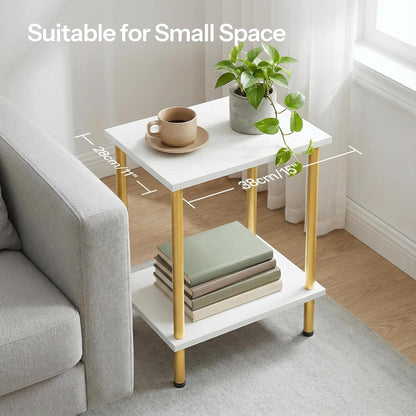 2-Layer DW09BZ01 HOOBRO End Table, Small Side Table, Nightstand with Storage Shelves, Sofa Table for Small Spaces
