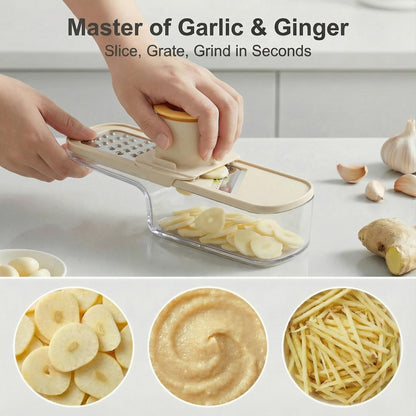 2Pcs 3 in 1 Mini Garlic Grinder, Multifunctional Garlic Grater Ginger Vegetable Chopper, Handheld Kitchen Gadget with Container & Safety Guard for Camping Picnic Cooking
