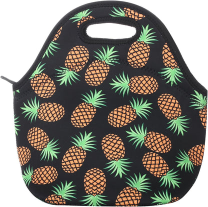 Neoprene Lunch Bag for Kids, Insulated Tote for Women Men, Pineapple Black