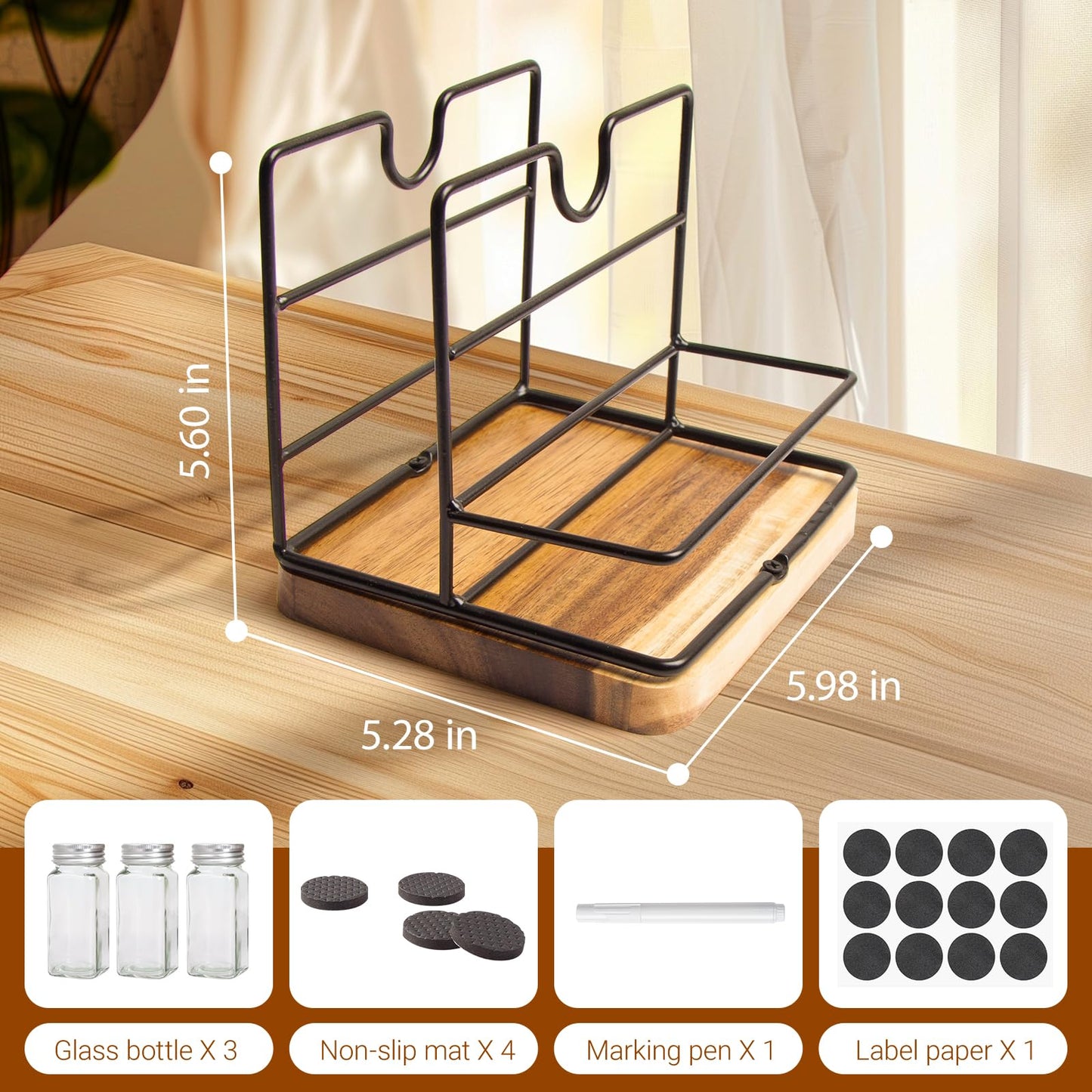 Wood Napkin Holder for Paper Napkin with Salt and Pepper Sharkers for Kitchen Dinner Table Counter Rustic Uplight Napkin Holder Disepenser for Restaurtant and Home Dinning.(Includ 3 Spice Bottles)