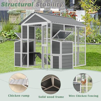 YOPTO Outdoor Chicken Coop for 10 Chickens,Extra Large Wooden Chicken House Nest Box Hen Houses with 2 Chicken Nesting Boxes,Poultry Pet Hutch w/Walk in Desgin,Ramp and Run,Waterproof Roof