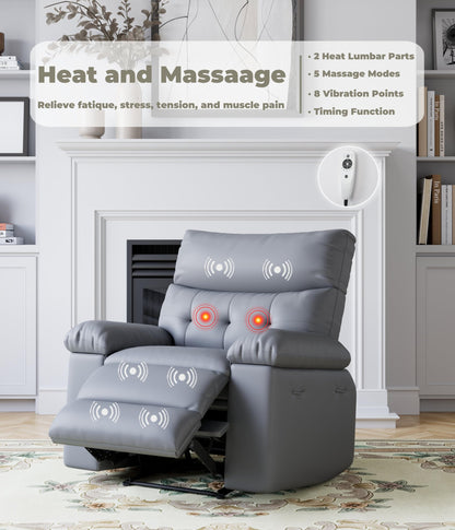 GarveeHome Oversized Recliner Chair, 27" Extra Wide Manual Recliner with Heat and Massage, 400lbs Heavy Duty PU Leather Single Sofa, Large Lazy Chair for Big and Tall Adults, Living Room & Bedroom