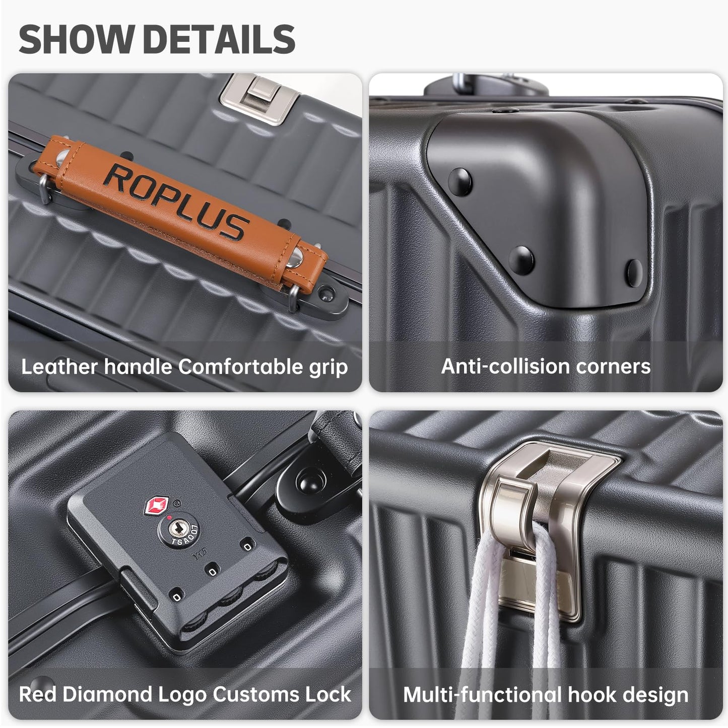 ROPLUS Aluminium Frame Checked-Luggage with Smooth Jelly Wheels, Hardside Zipperless Rolling Suitcase with TSA Lock (Grey, 28-Inch)