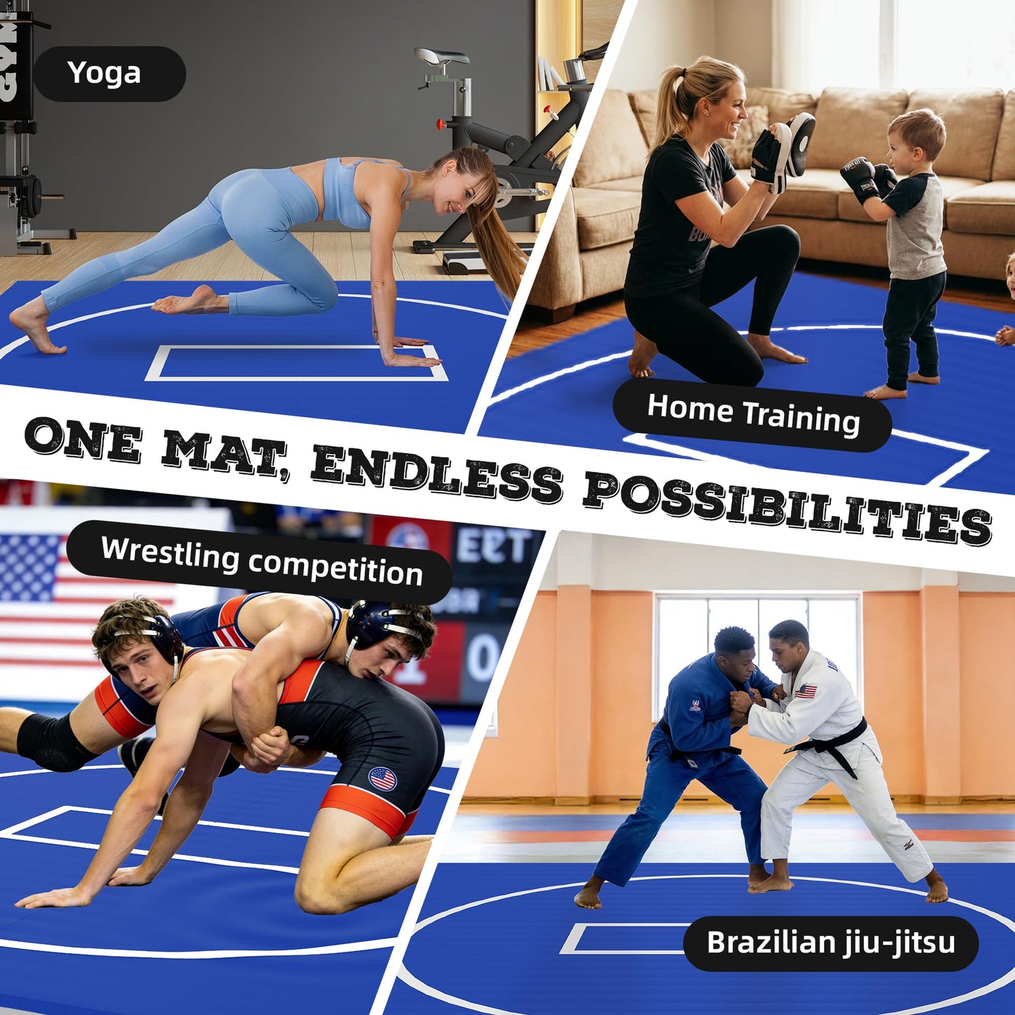 HFPFTS Wrestling Mat for Home, 10’x 10’x 1.25” Wrestling Mat, Safe Wrestling & Play Mat for Kids and Family, Jiu Jitsu, BJJ, MMA, Wrestling Mats, Martial Arts, Tumbling, Easy Clean, Gym Mat, Blue